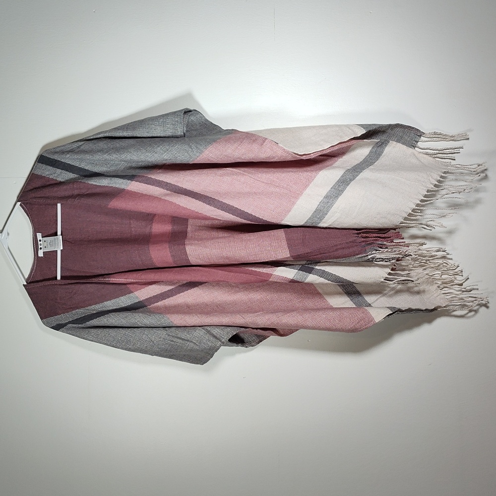 Three Dots cashmere blend wrap‎ shawl in pink plaid